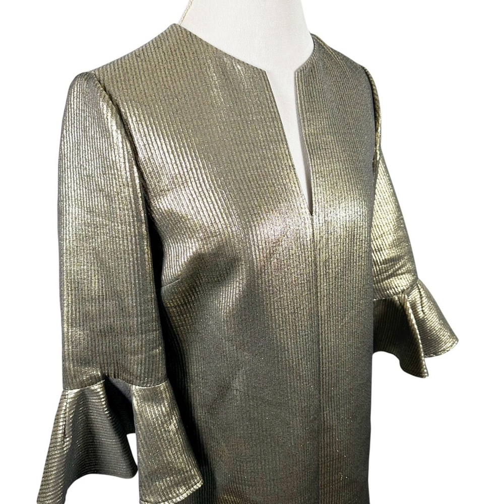 BCBG MAXAZRIA Judy Metallic Bell Sleeve Shift Dress Cocktail Holiday Size S - Picture 8 of 10